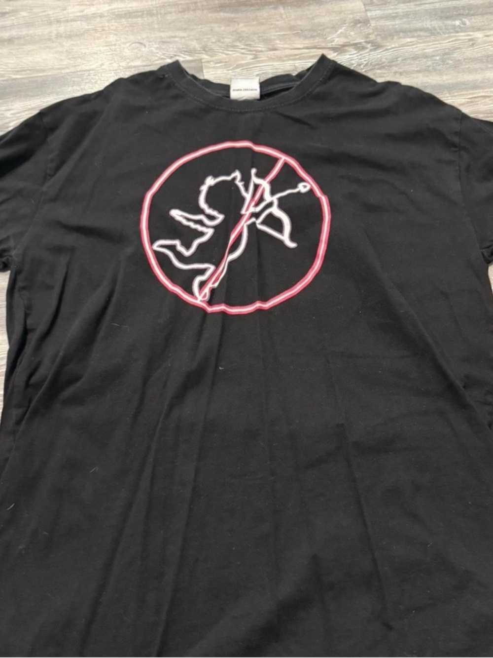 Vetements Black Short Sleeve Tee with Pink and White No-Cupid Logo